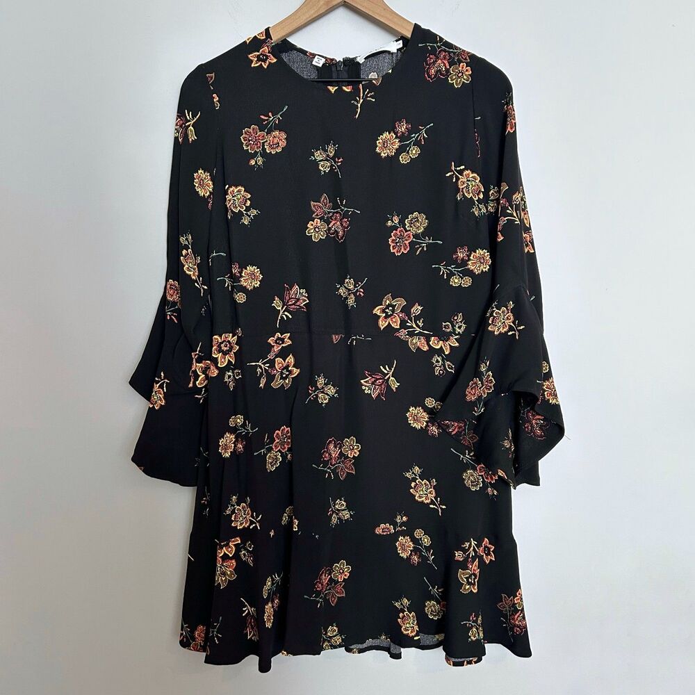 A.L.C. Black Floral Ruffle Cassidy 100% Silk Dress Size 14
